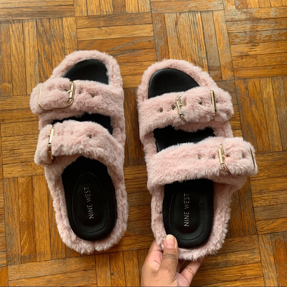 Nine West fuzzy slides